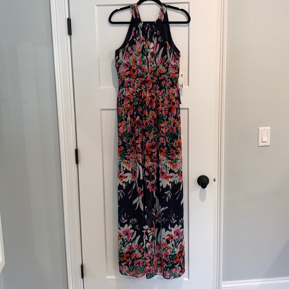 Eliza J Floral Print Chiffon Halter Maxi Dress